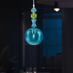 Artful Blown Glass Pendant Light - Luxury Kitchen & Dining Room Fixture - Unique Ceiling Lamp-Premium Handblown Glass Pendant Light