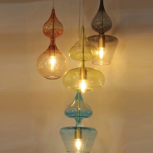 Set of 4 Blown glass light pendant for kitchen decor - glass blown pendant -  ceiling light fixture - blown glass pendant-custom lights