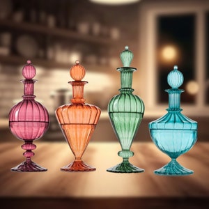 Set of 4 Art glass Decanters- Customizable Premium Handmade  Blown Glass  Decanters-Fragrance Decanters-Decanter bottle with stopper