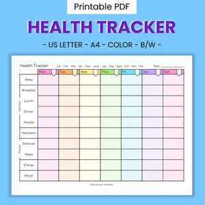 Health Tracker Printable Planner - Resolution Calendar, Fitness & Mood Tracking, Printable Therapy Worksheet, Habit Self Improvement PDF