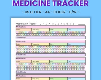 Medication Tracker Printable Prescription Planner - Medicine Taking Aid, Pill Reminder, Health Routine Accountability, Symptom Relief PDF