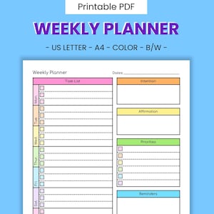 Weekly Task Checklist Printable Planner - To-Do List, Daily Time Management Template, ADHD Task Focus, Goal Routine Organizer, Download PDF
