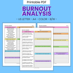 Burnout Analysis Self-Help Worksheets - Printable Therapy Pages, Journal Prompts, Depression Resource, Rest & Self-Care, Digital Download