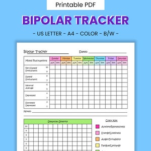 Bipolar Disorder Printable Mood Tracker Symptom Record, Mania