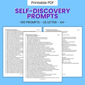 Self Discovery Journal Writing Prompts - 100+ Printable Questions, Identity & Core Values Exploration, Personal Growth Aid, Digital Download