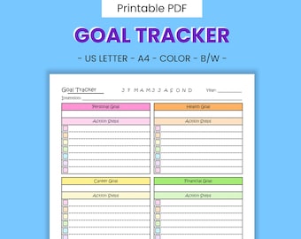 Goal Tracker Printable Planner - Creating Habits, Self-Betterment Journal, Productivity Improvement, Behavior Management, Digital Download