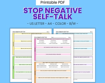 Stop Negative Self-Talk Worksheets - Printable Positive Thinking & Gratitude Practice (PDF)