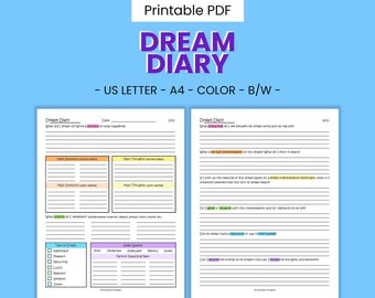 Dream Diary Printable Subconscious Worksheets - Lucid Dreaming, Shadow Work Prompts, Emotional Awareness, Hidden Desires, Digital Download