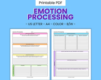 Emotion Processing Printable Therapy Worksheets - Mood Regulation, Anxiety Coping & Anger Management, Self Help Journal, Digital Download