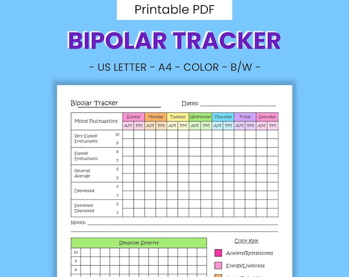 Bipolar Mood Chart Printable PDF File - Etsy Canada
