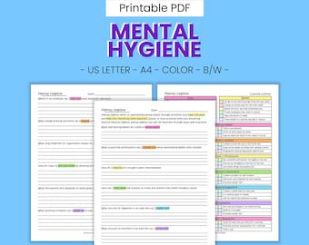 Mental Hygiene Printable Therapy Worksheets - Self-Care Schedule, Emotional Wellbeing, Depression Behavior Management, Digital Download