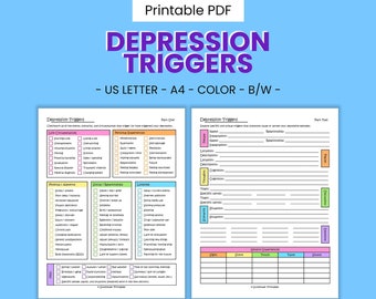 Depression Triggers Printable Checklist - Self Awareness Worksheet, Mental Health Questionnaire, Self Help Journal Prompts, Digital Download
