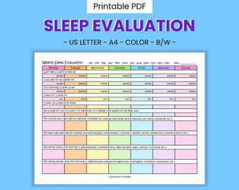 Weekly Sleep Evaluation Printable Record - Wellness Template, Habit Tracker, Morning Evening Diary, Insomnia Journal, Digital Download PDF