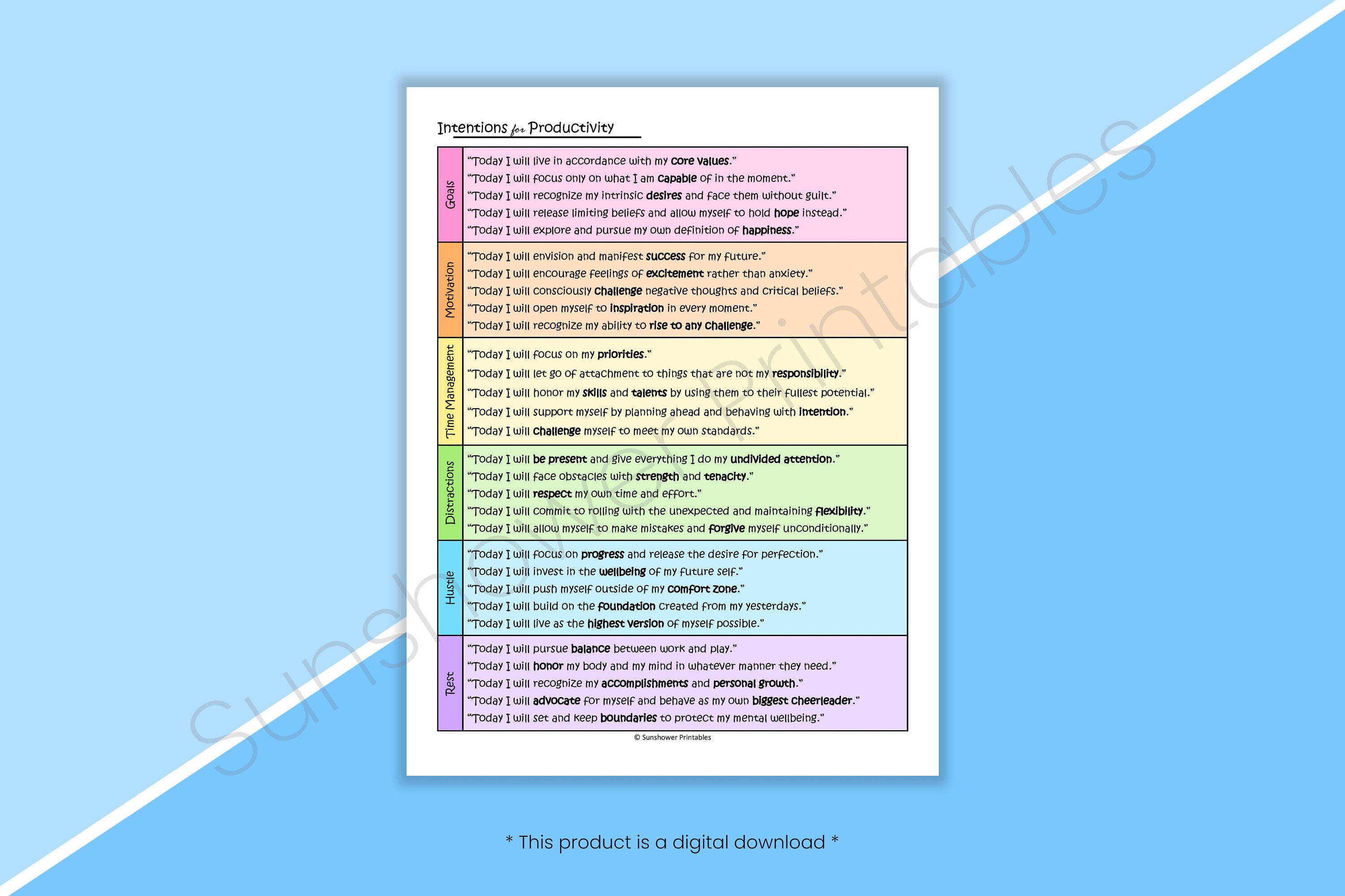 List of Productivity Intention Statements - Printable Goal Inspiration ...