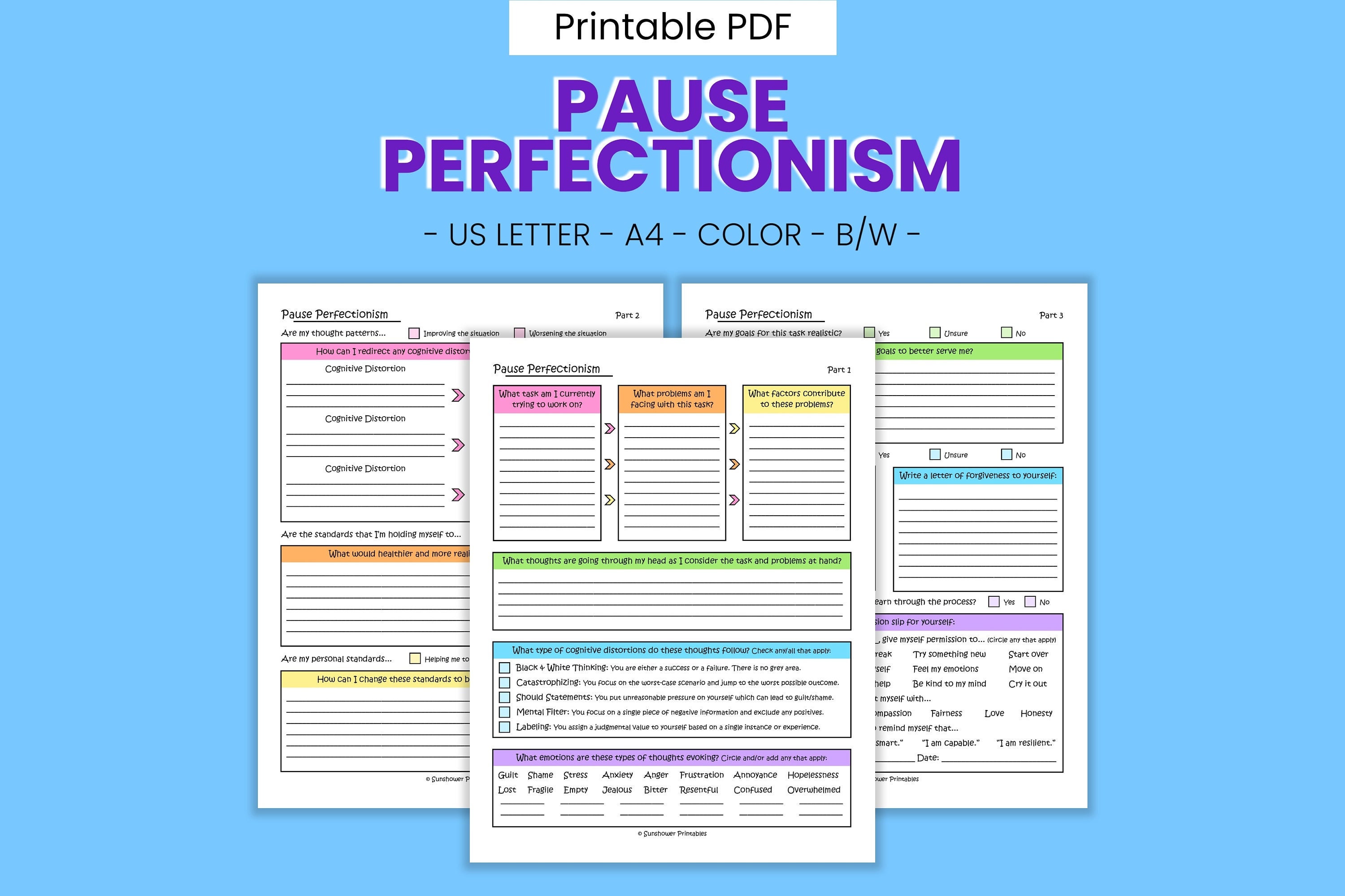 Stopping Perfectionism Printable Worksheets - Self-esteem Therapy ...