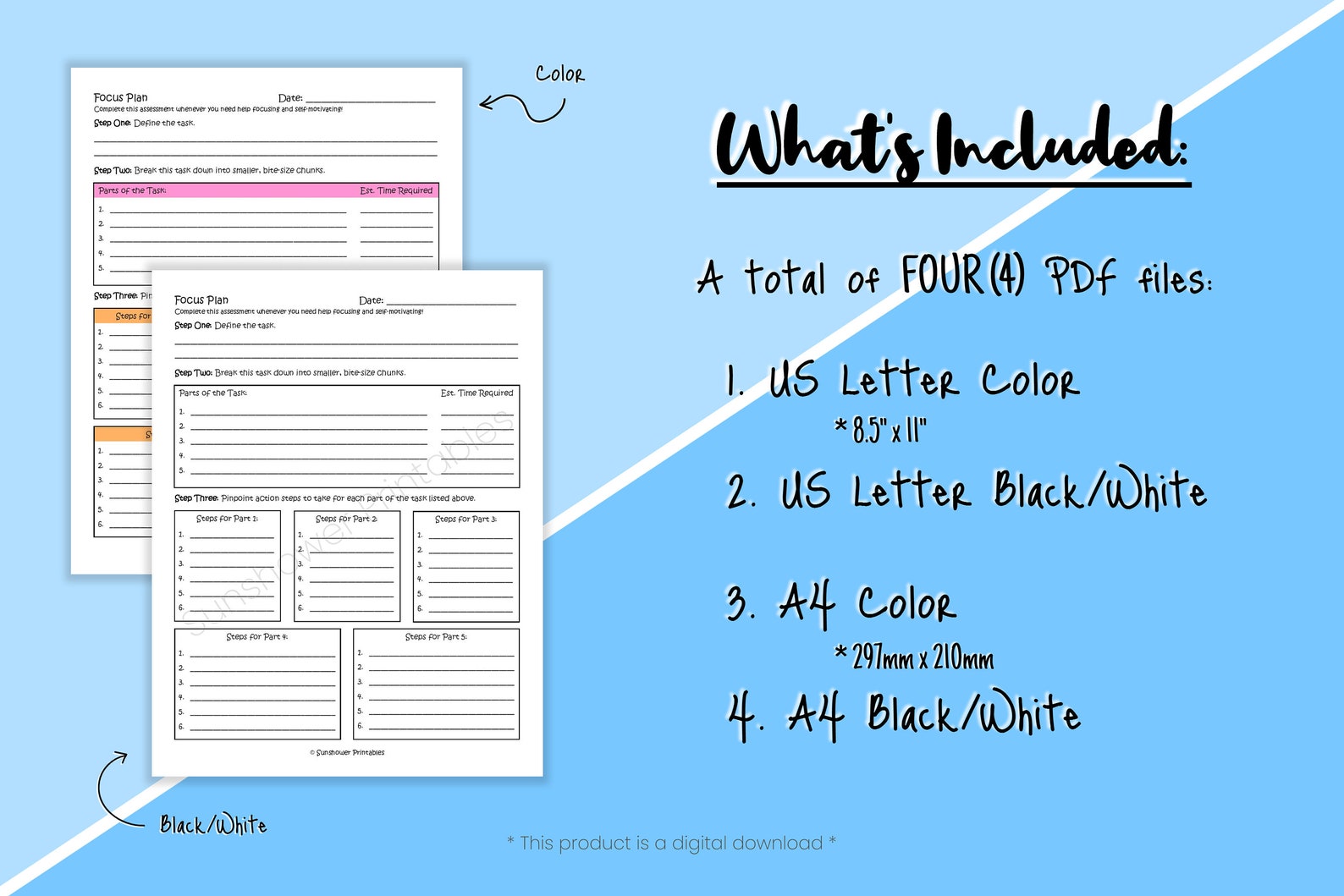 Focus Plan Printable Worksheets Productivity & Time - Etsy