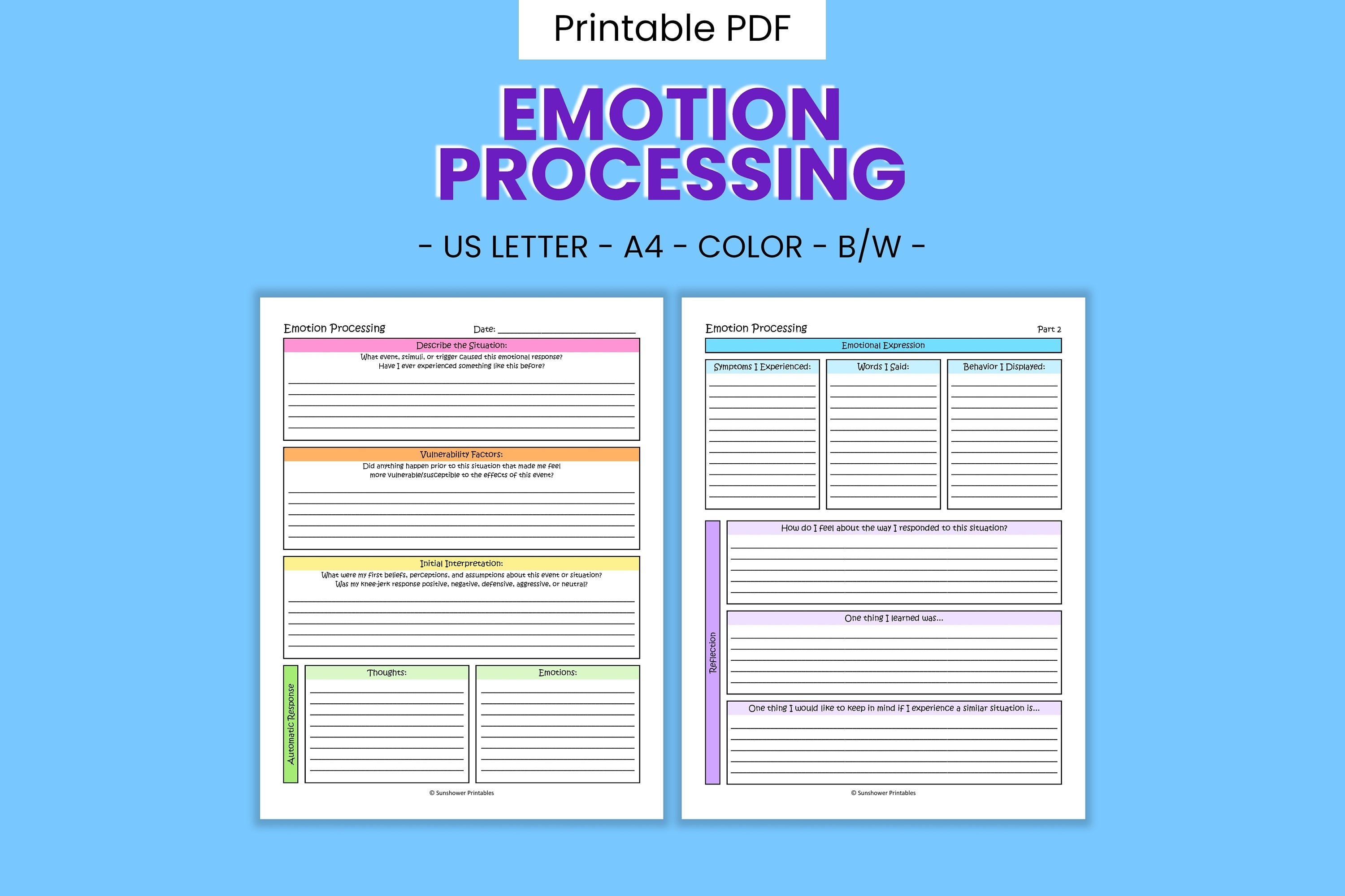 Emotion Priming Handout.pdf Emotion Processing Worksheets - Printable Mood Regulation (PDF) - Etsy