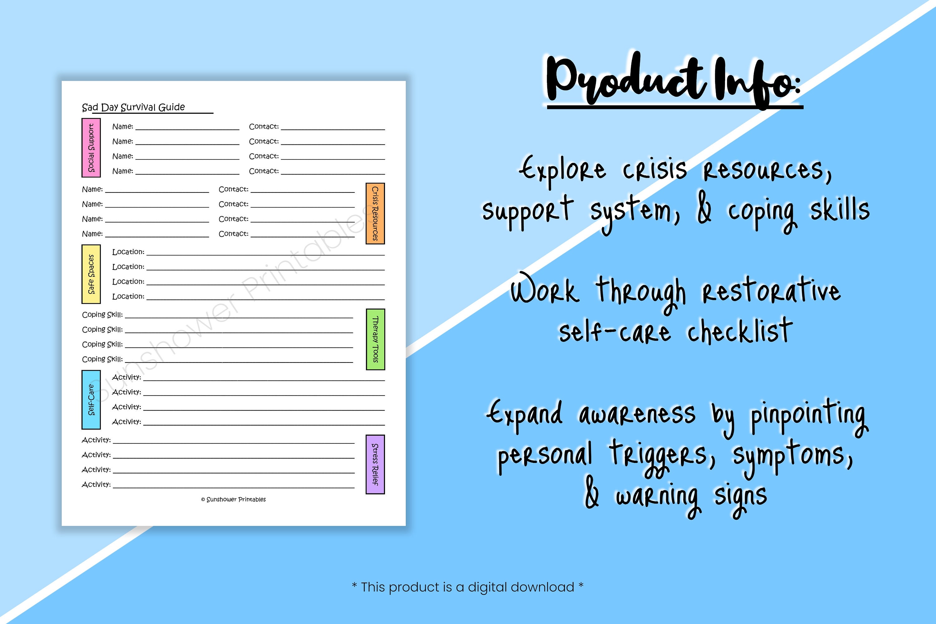 Depression Toolkit Printable Coping Worksheets - Mental Health Therapy ...