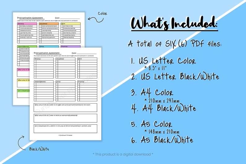 procrastination-assessment-printable-worksheet-adhd-behavior-etsy