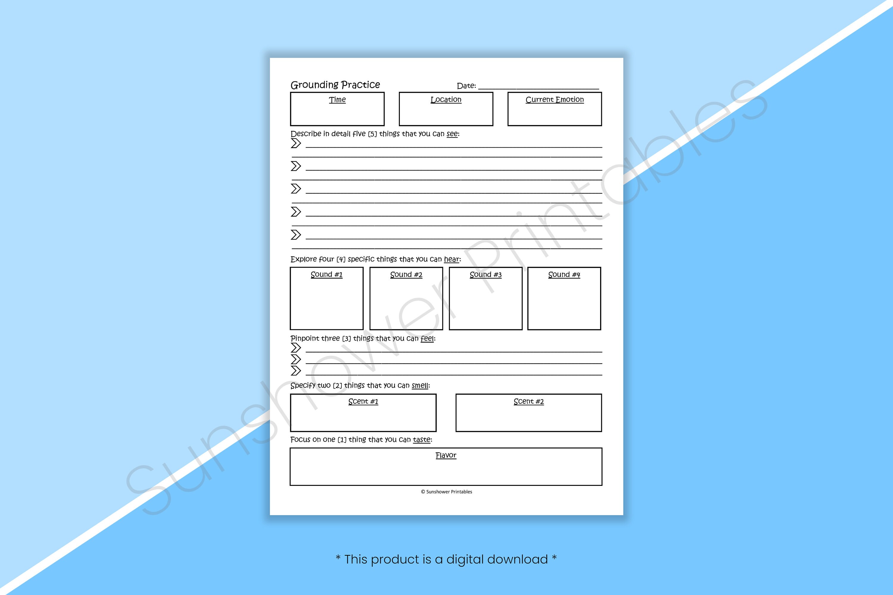 Grounding Practice Printable Therapy Worksheet Emotion Regulation ...