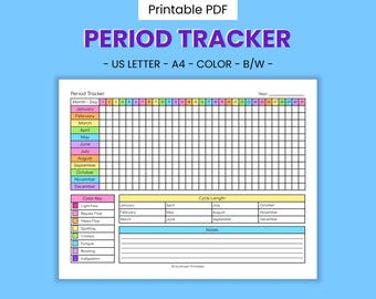 Period Tracker Printable Menstruation Calendar - Women's Reproductive Health, Monthly Ovulation Planner, Fem Menstrual Cycle Record PDF