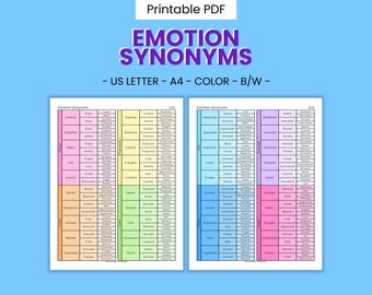 Emotion Synonyms Printable - Therapy & Mental Health Resource (PDF)