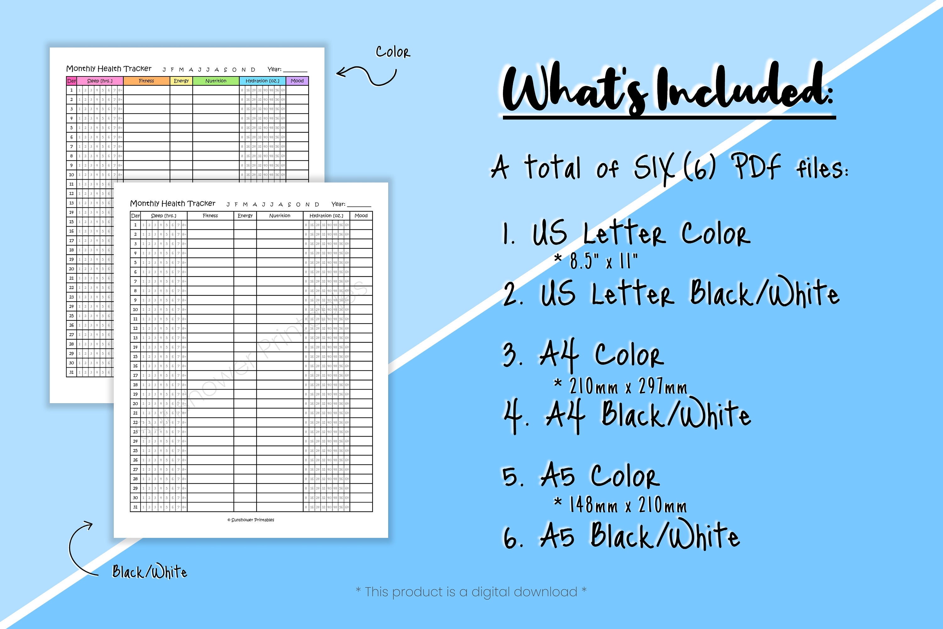 Monthly Health Tracker Printable Chart Daily Wellness - Etsy