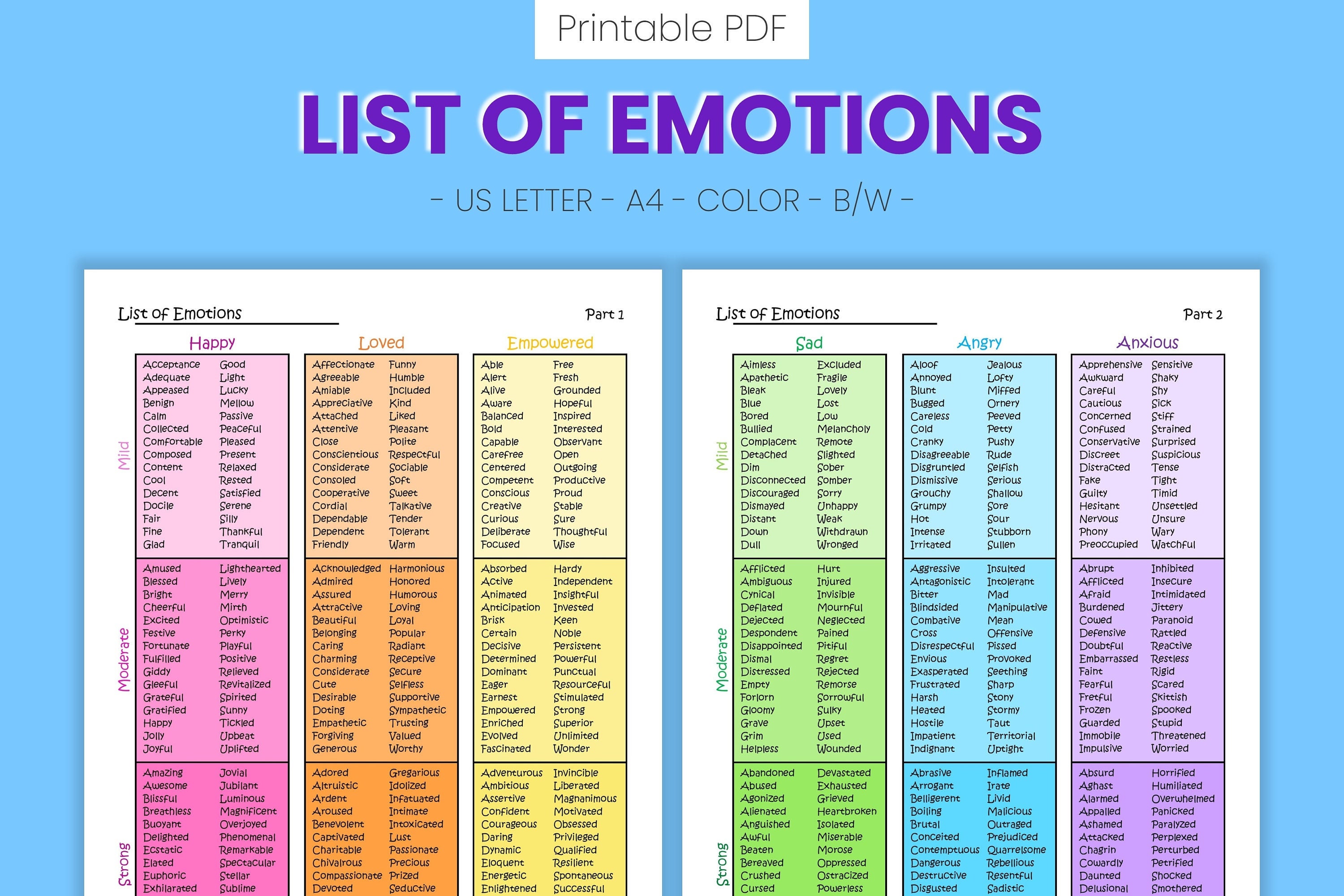 Printable List Of Emotions And Feelings Printable Free Templates