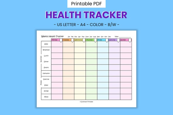 Weekly Health Tracker Printable Record Habit Calendar, Fitness & Mood  Tracking, Printable Planner Insert, Self Improvement Journal PDF - Etsy