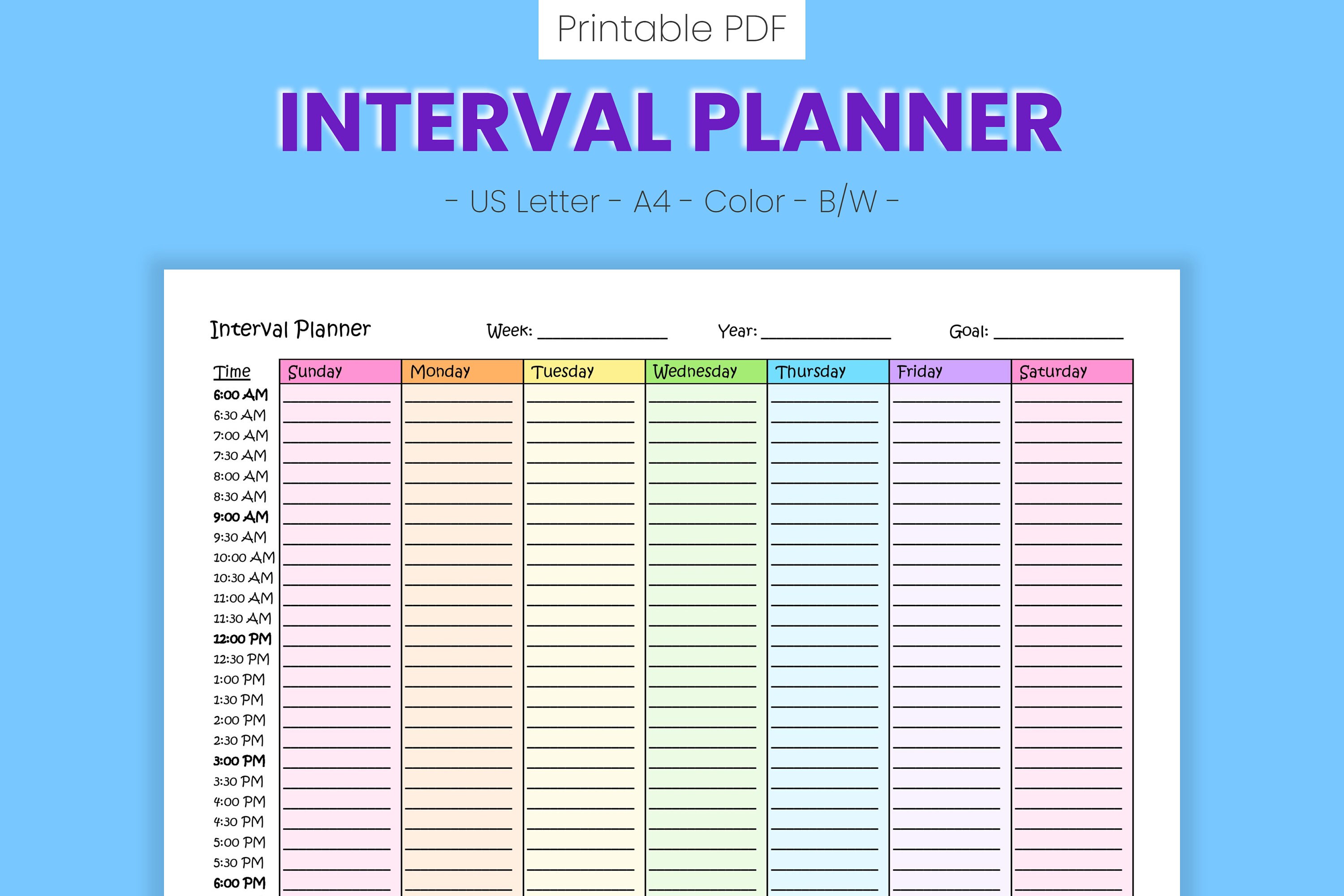 Interval Planner Printable Schedule Daily 30 Minute Agenda - Etsy