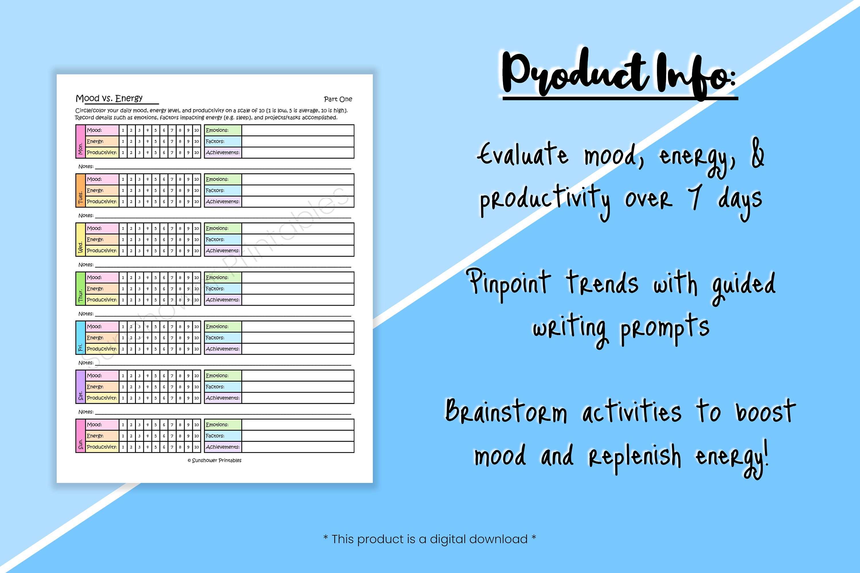 Mood Vs Energy Printable Worksheets - Emotion Exploration Prompts ...