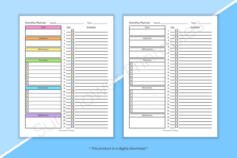 Monthly Planner Printable Schedule - Daily Task Agenda, Weekly Priority ...