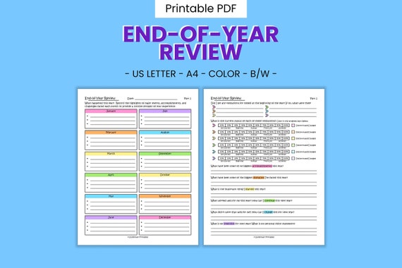 End of Year Printable Worksheets - 2024 Intention Prompts, Mindfulness & Goal Development, New Year Resolution Setting, Digital Download PDF