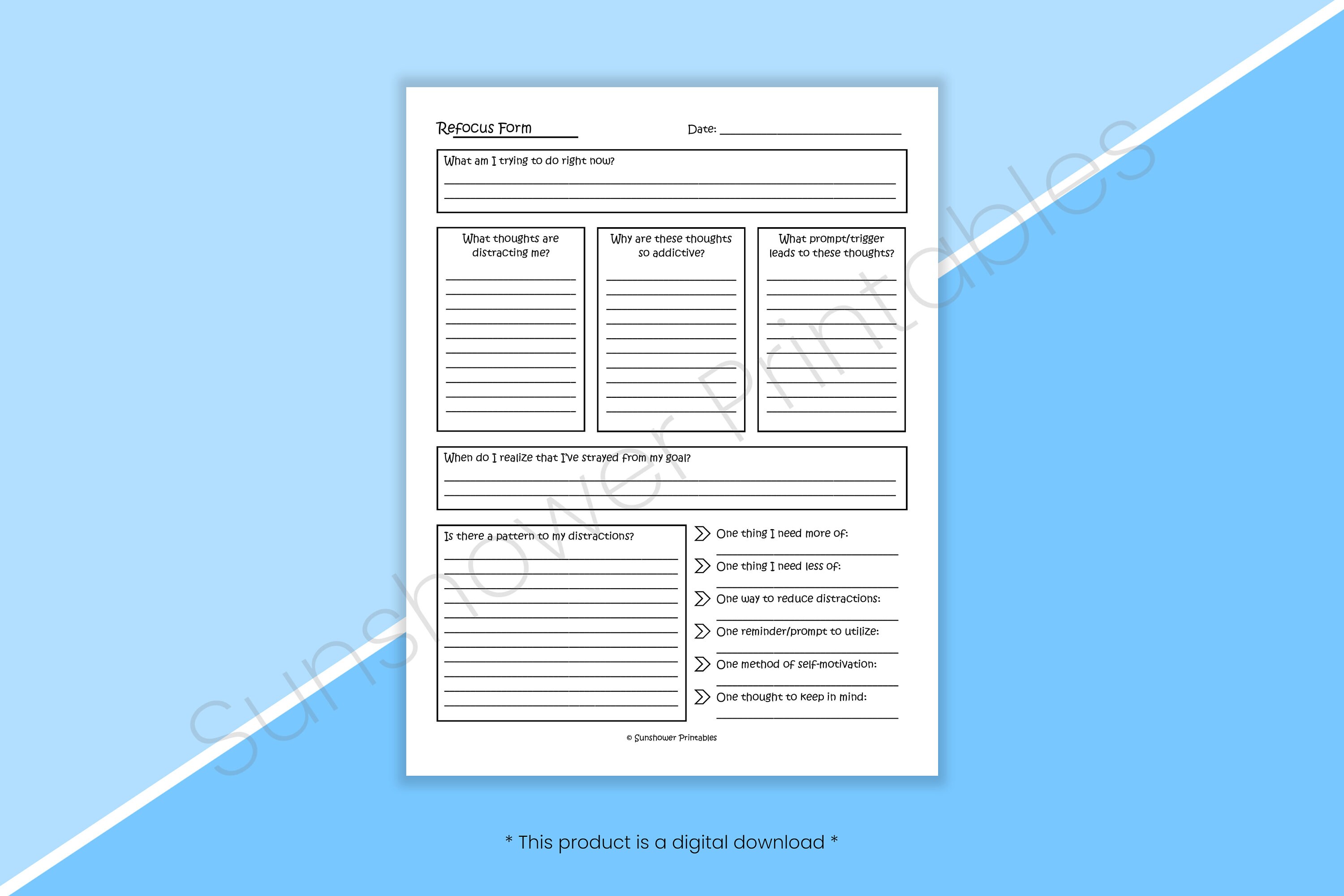 Refocus Form.pdf Refocus Form Printable Worksheet - Productivity & Procrastination ...