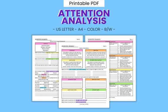 Attention Analysis Printable Focus Worksheets - Productivity Evaluation, Self-Betterment Prompts, Concentration Journal, Digital Download