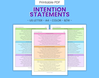 List of Printable Intention Statements - Daily Motivation, Personal Affirmations, Positive Thinking, Visualize & Manifest Success, Goals PDF