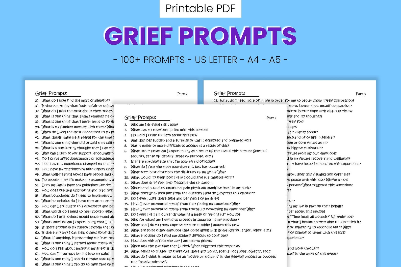 Grief Journal Writing Prompts 100 Printable Questions Etsy