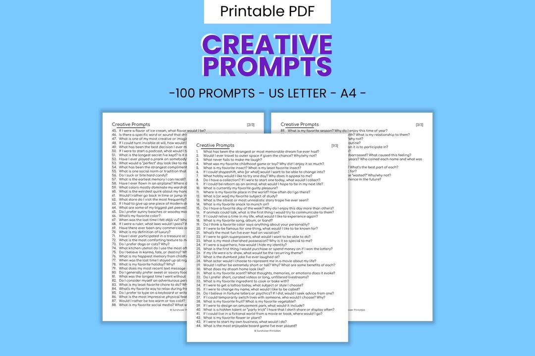Printable Creative Journal Writing Prompts - Etsy