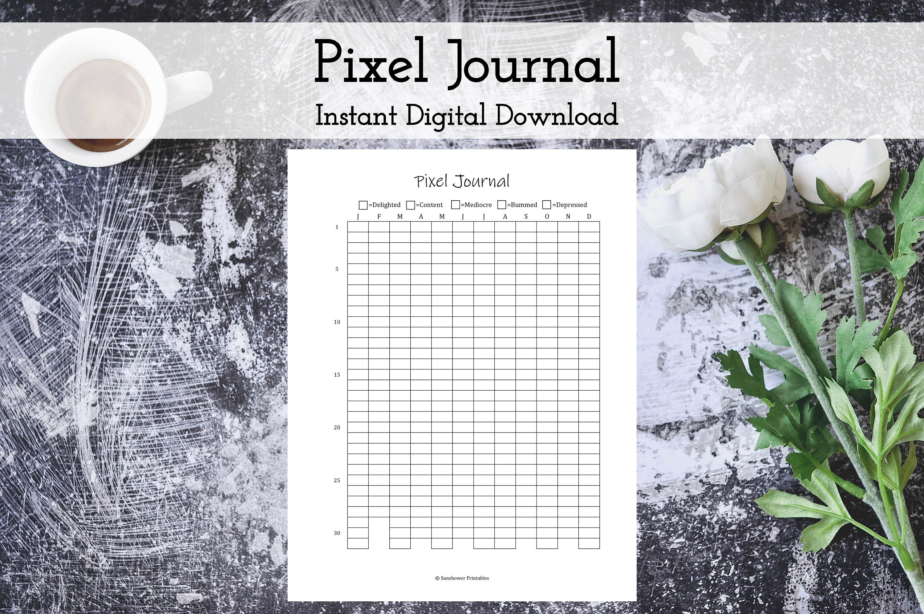 Pixel Journal Mood Chart Single Page Digital Download PDF | Etsy