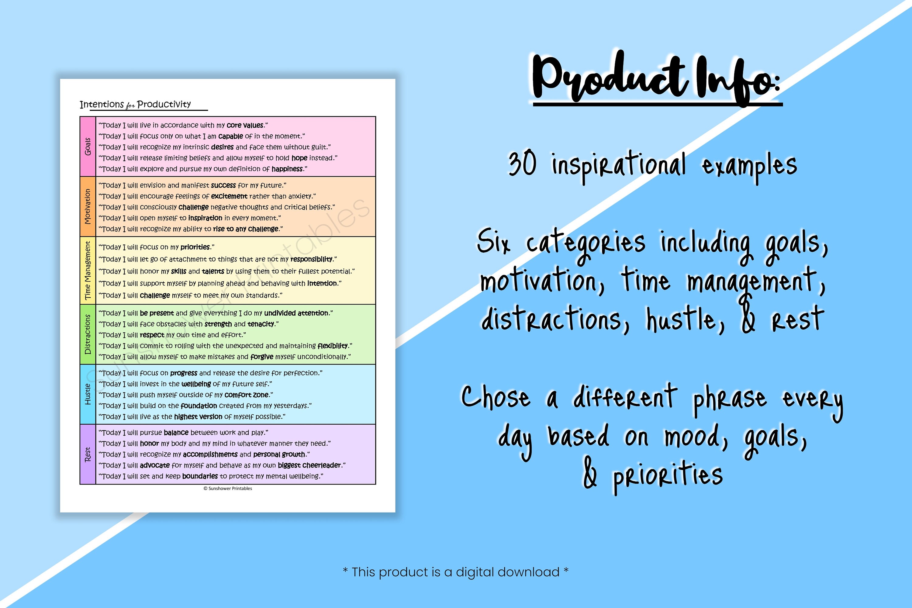 List of Productivity Intention Statements - Printable Goal Inspiration ...