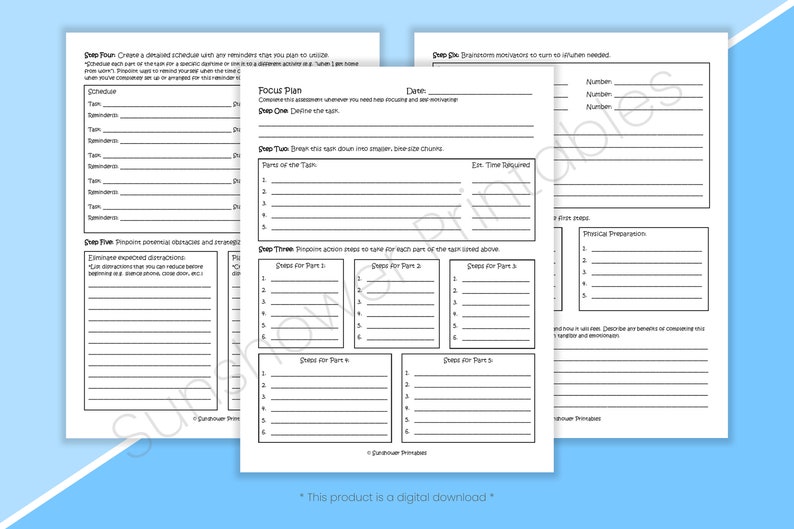 Focus Plan Printable Worksheets Productivity & Time - Etsy