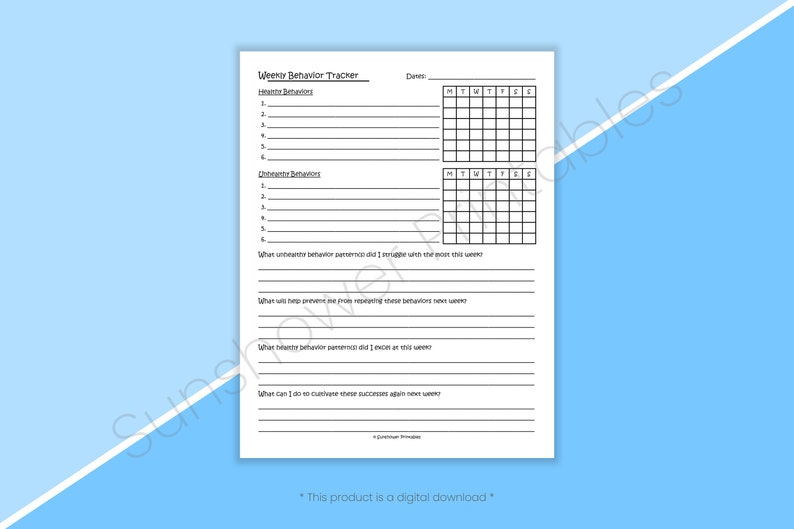 Weekly Behavior Tracker Printable Worksheet Self Reflection - Etsy ...
