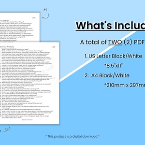 May include: A digital download of two printable PDF files containing burnout prompts. The files are available in US Letter (8.5" x 11") and A4 (210mm x 297mm) sizes.