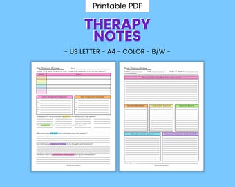 Therapy Worksheets - Printable Mental Heath & Wellness Note-Taking Journal Pages (PDF)