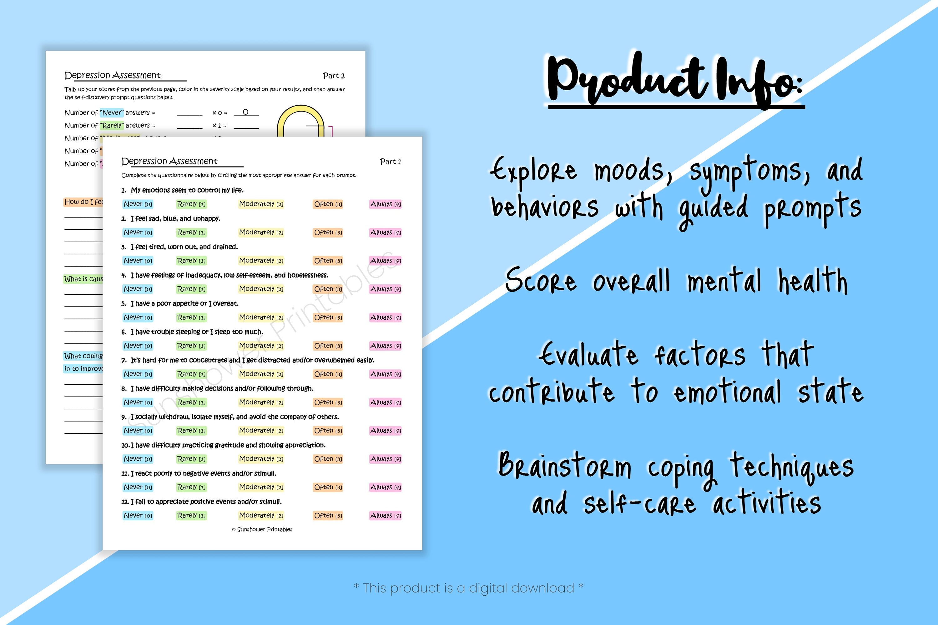 Depression Assessment Printable Worksheets Mental Illness Resource ...