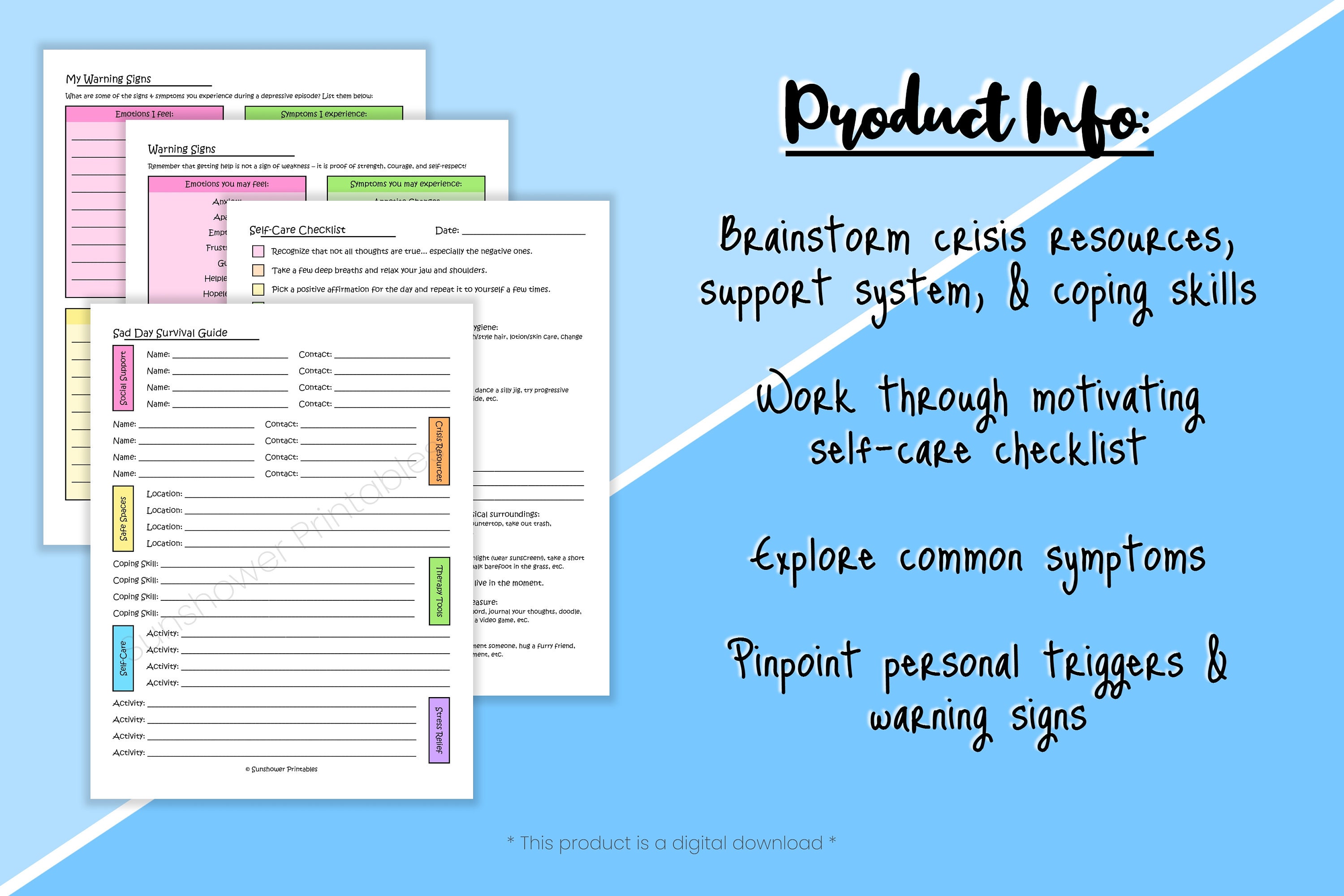 Depression Toolkit Printable Coping Worksheets Mental Health - Etsy
