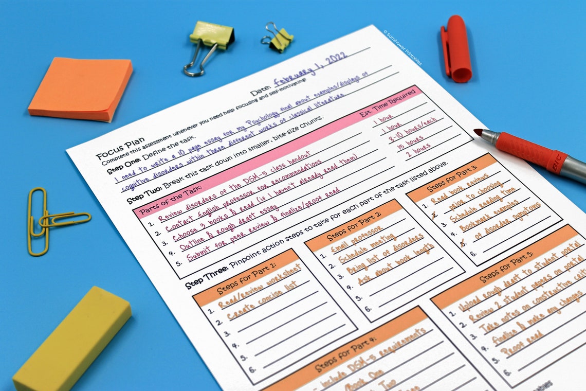 Focus Plan Printable Worksheets Productivity & - Etsy
