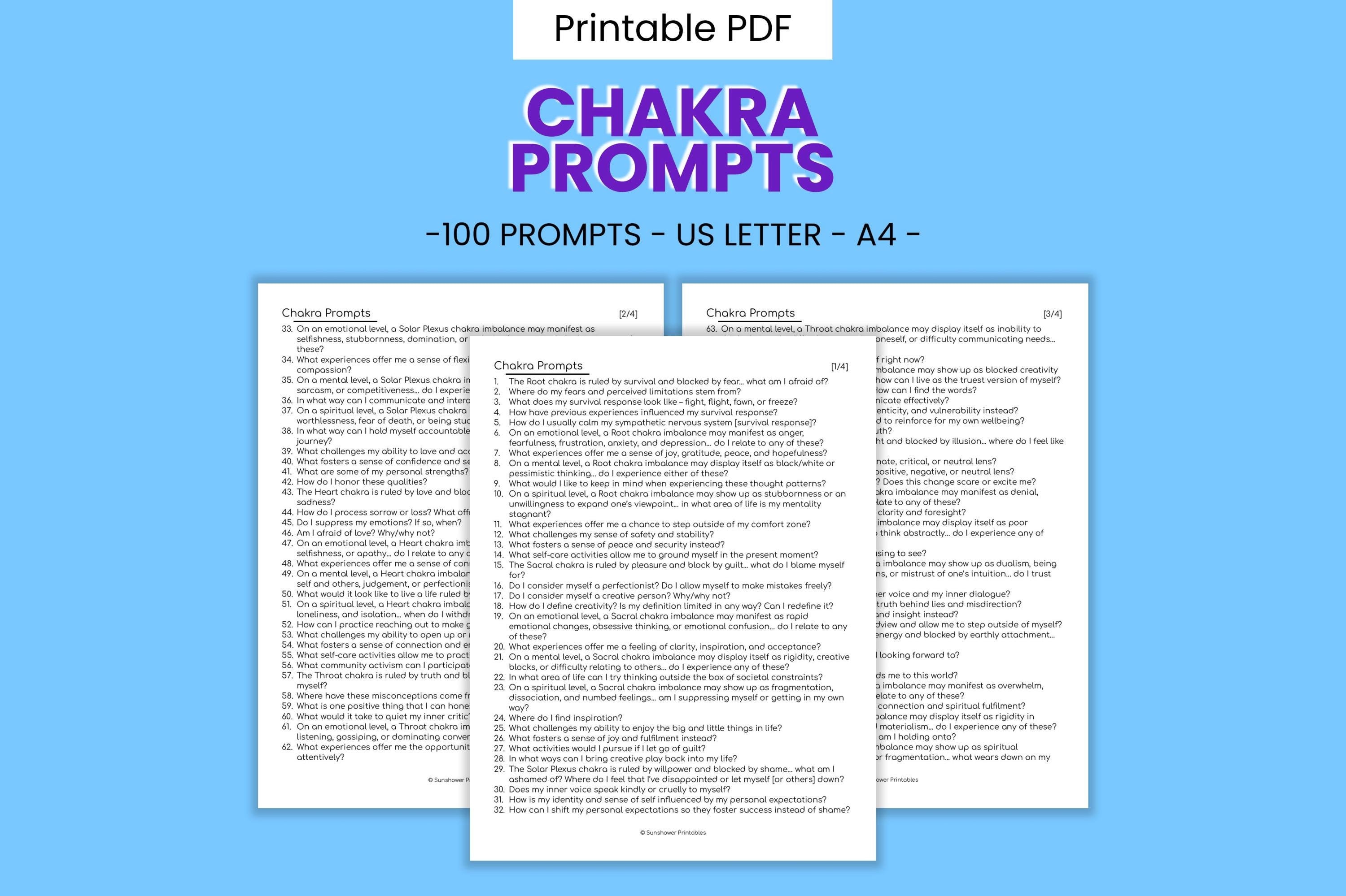 Printable Chakra Balancing Journal Writing Prompts - Etsy