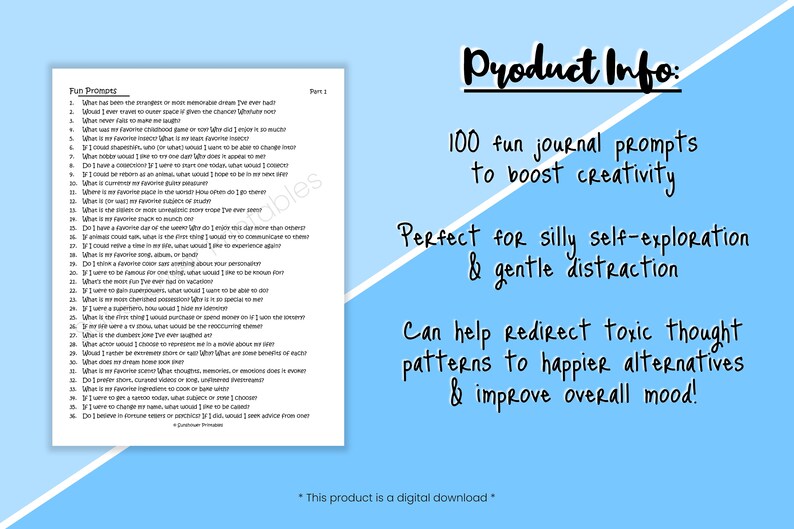 Fun Journal Writing Prompts 100 Printable Questions Silly Etsy