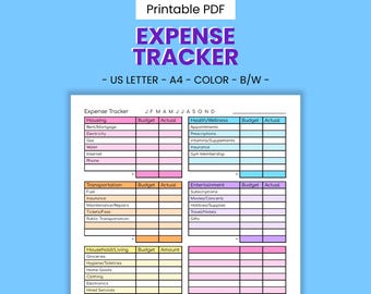 Expense Tracking Printable - Monthly Budget Planner, Income & Expenditure Balance, Household Management (PDF)